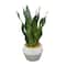 15" Green Snake Faux Foliage Artificial Plant with White Porcelain Pot